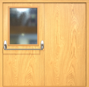 Двупольная противопожарная дверь ei60 МДФ Антипаника с широким стеклопакетом