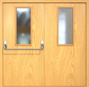 Двупольная противопожарная дверь ei60 МДФ Антипаника с узкими стеклопакетами