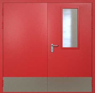 Двупольная противопожарная дверь eis60 RAL 3000 с узким стеклопакетом (отбойник)