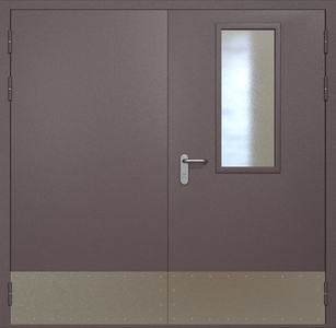 Двупольная противопожарная дверь eis60 RAL 8017 с узким стеклопакетом (отбойник)