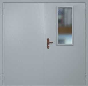 Двупольная техническая дверь RAL 7040 с узким стеклопакетом