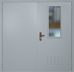 Двупольная техническая дверь RAL 7040 с узким стеклопакетом (вентиляция)
