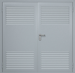 Двупольная техническая дверь RAL 7040 с жалюзийными решетками (4 шт)