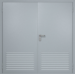 Двупольная техническая дверь RAL 7040 с жалюзийными решетками