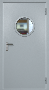 Однопольная противопожарная дверь ei60 RAL 7040 с круглым стеклопакетом
