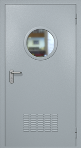 Однопольная техническая стальная дверь RAL 7040 с круглым стеклопакетом (вентиляция)