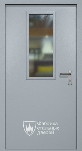 Однопольная противопожарная дверь ei60 RAL 7040 с узким стеклопакетом