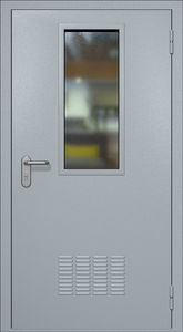 Однопольная техническая стальная дверь RAL 7040 с узким стеклопакетом (вентиляция)