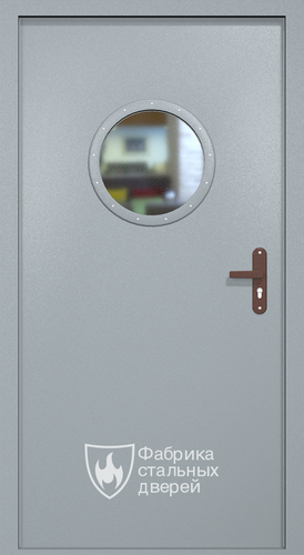 Однопольная техническая дверь RAL 7040 с круглым стеклопакетом