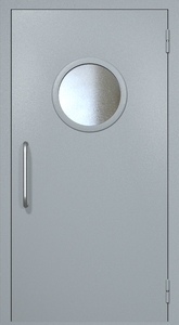 Однопольная техническая дверь RAL 7040 с круглым стеклопакетом (ручка-скоба)