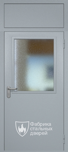 Однопольная техническая дверь RAL 7040 с широким стеклопакетом (фрамуга)