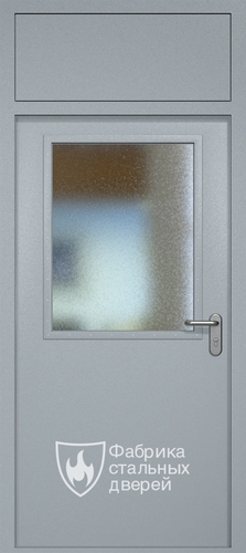 Однопольная техническая дверь RAL 7040 с широким стеклопакетом (фрамуга)