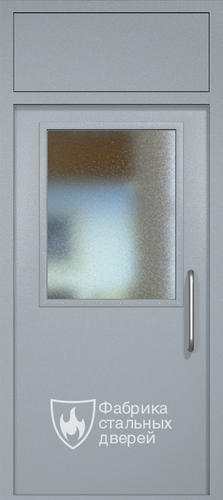 Однопольная техническая дверь RAL 7040 с широким стеклопакетом (ручка-скоба, фрамуга)