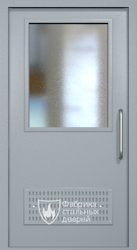 Однопольная техническая дверь RAL 7040 с широким стеклопакетом (ручка-скоба, вентиляция)
