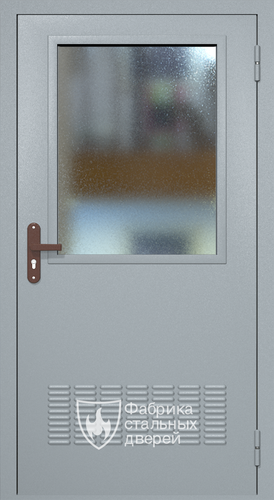 Однопольная техническая дверь RAL 7040 с широким стеклопакетом (вентиляция)