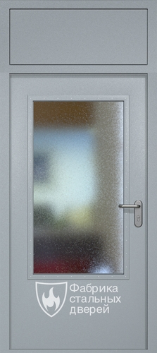 Однопольная техническая дверь RAL 7040 с удлиненным широким стеклопакетом (фрамуга)