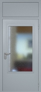 Однопольная техническая дверь RAL 7040 с удлиненным широким стеклопакетом (фрамуга)