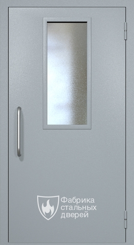 Однопольная техническая дверь RAL 7040 с узким стеклопакетом (ручка-скоба)