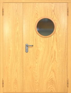 Полуторная противопожарная дверь ei60 МДФ с круглым стеклопакетом