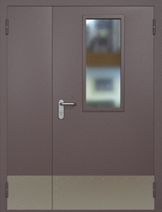 Полуторная противопожарная дверь ei60 RAL 8017 с узким стеклопакетом (отбойник)