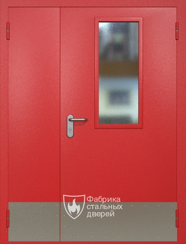 Полуторная противопожарная дверь ei60 RAL 3000 с узким стеклопакетом (отбойник)