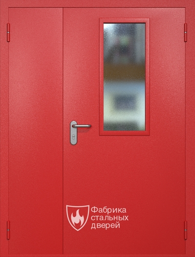 Полуторная противопожарная дверь ei60 RAL 3000 с узким стеклопакетом