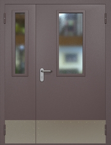 Полуторная противопожарная дверь ei60 RAL 8017 с узкими стеклопакетами (отбойник)