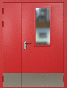 Полуторная противопожарная дверь eis60 RAL 3000 с узким стеклопакетом (отбойник)