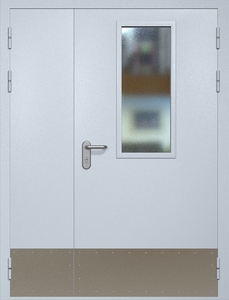 Полуторная противопожарная дверь eis60 RAL 7035 с узким стеклопакетом (отбойник)
