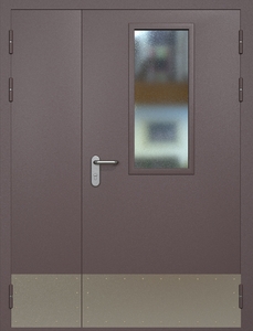 Полуторная противопожарная дверь eis60 RAL 8017 с узким стеклопакетом (отбойник)