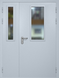 Полуторная противопожарная дверь eis60 RAL 7035 с узкими стеклопакетами