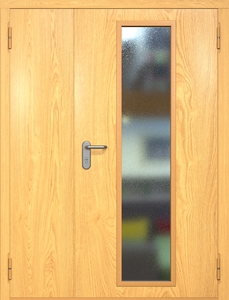 Полуторная противопожарная дверь eiw60 МДФ с длинным узким стеклопакетом
