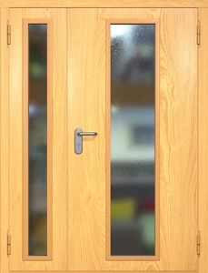 Полуторная противопожарная дверь eiw60 МДФ с длинными узкими стеклопакетами