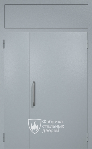 Полуторная техническая дверь RAL 7040 (ручка-скоба, фрамуга)