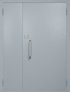 Полуторная техническая дверь RAL 7040 (ручка-скоба, кодовый замок)