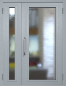 Полуторная техническая дверь RAL 7040 с максимальным остеклением (ручка-скоба, обе створки)