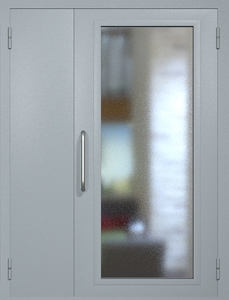 Полуторная техническая дверь RAL 7040 с максимальным остеклением (ручка-скоба)