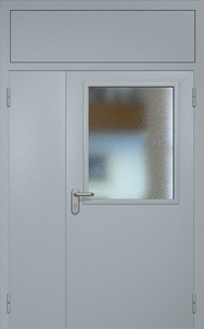 Полуторная техническая дверь RAL 7040 с широким стеклопакетом (фрамуга)