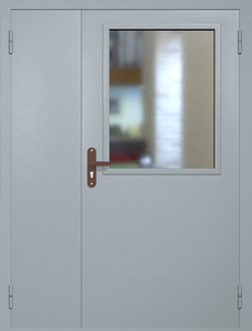 Полуторная техническая дверь RAL 7040 с широким стеклопакетом