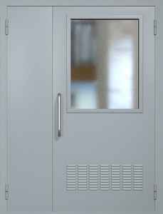 Полуторная техническая дверь RAL 7040 с широким стеклопакетом (ручка-скоба, вентиляция)