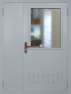 Полуторная техническая дверь RAL 7040 с широким стеклопакетом (вентиляция)