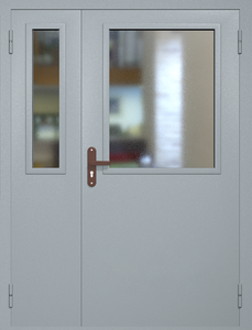 Полуторная техническая дверь RAL 7040 с широкими стеклопакетами