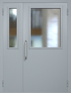 Полуторная техническая дверь RAL 7040 с широкими стеклопакетами (ручка-скоба)