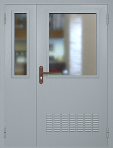 Полуторная техническая дверь RAL 7040 с широкими стеклопакетами (вентиляция)