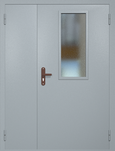 Полуторная техническая дверь RAL 7040 с узким стеклопакетом