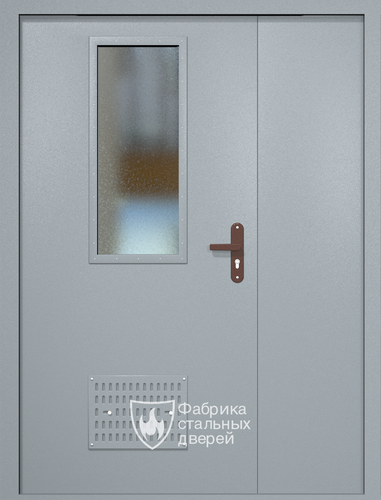 Полуторная техническая дверь RAL 7040 с узким стеклопакетом (вентиляция)