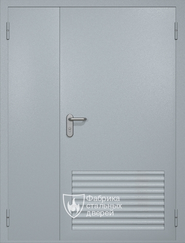 Полуторная техническая дверь RAL 7040 с жалюзийной решеткой