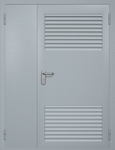 Полуторная техническая дверь RAL 7040 с жалюзийными решетками