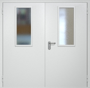 Двупольная противопожарная дверь ei60 RAL 9003 с узкими стеклопакетами