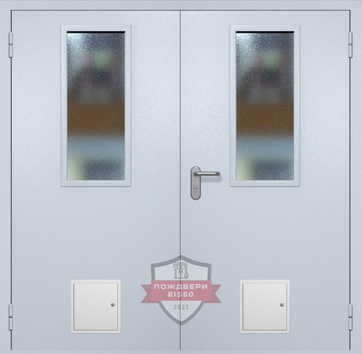 Двупольная противопожарная дверь ei60 RAL 7035 с узкими стеклопакетами (стыковочный узел 2 шт) Двупольная противопожарная дверь ei60 RAL 7035 с узкими стеклопакетами (стыковочный узел 2 шт)